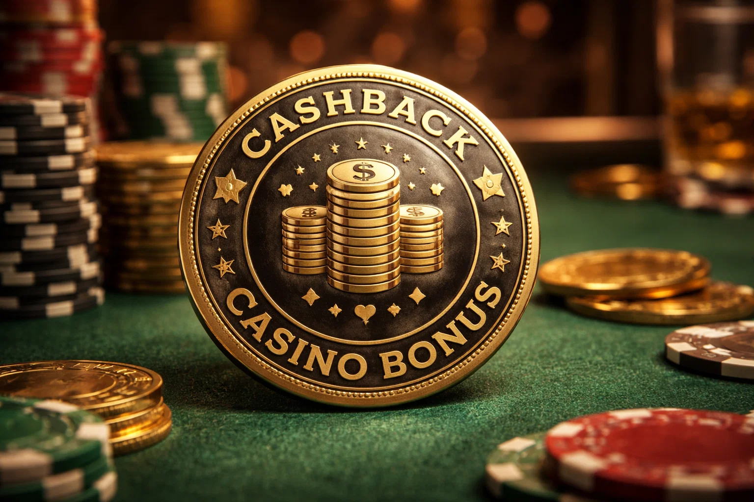 Casino chips stacked neatly on a table